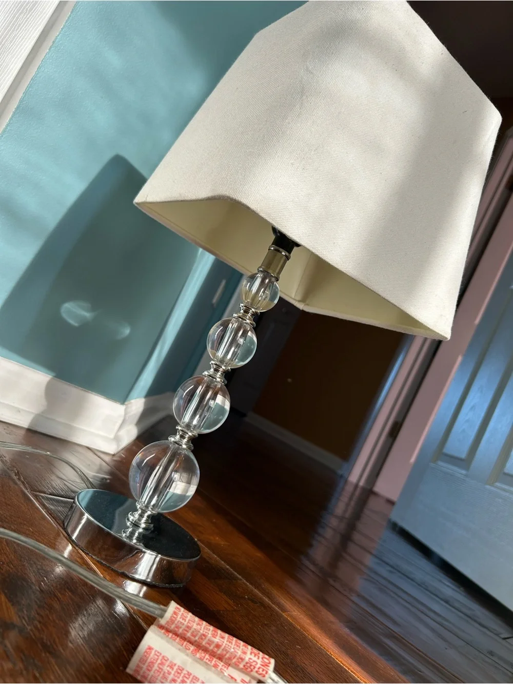 Crystal Ball Table Lamp with White Shade- WORKING PLUG IN CORD TO LIGHT
